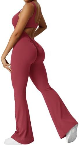 Women Sleeveless Flare Jumpsuits Fitness Yoga Long Pants - Chic Angle